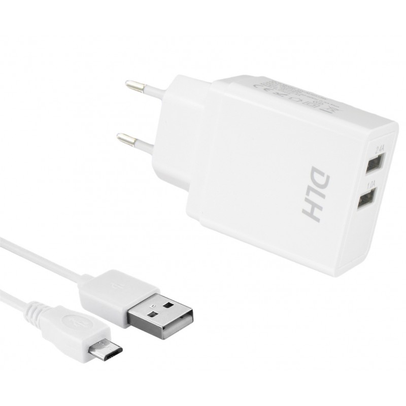 DLH CHARGEUR SECTEUR 2 PORTS USB 12W AVEC CABLE MICRO USB