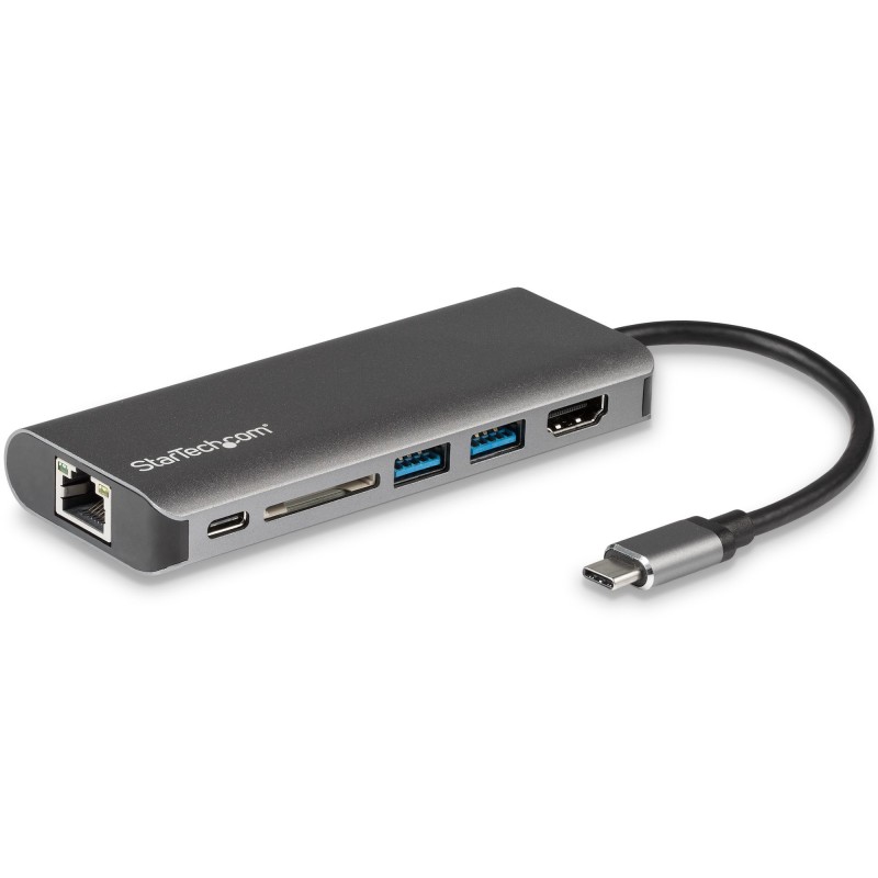 StarTech.com Adaptateur Multiport USB C, Station d'Accueil USB-C Portable vers HDMI 4K, Hub USB 3.0 2 pts, SD SDHC, GbE, 60W PD