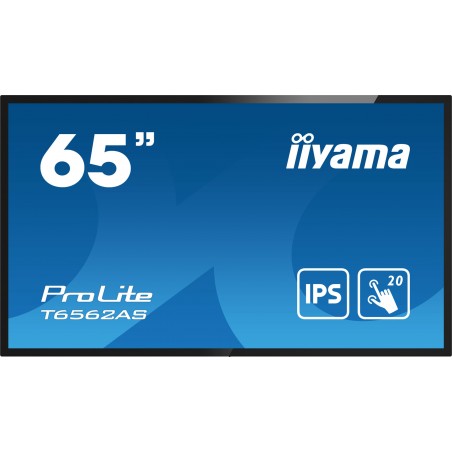 iiyama T6562AS-B1 affichage de messages Écran plat interactif 163,8 cm (64.5") IPS 500 cd m² 4K Ultra HD Noir Écran tactile