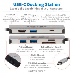 Tripp Lite U442-DOCK5-GY station d'accueil Avec fil USB 3.2 Gen 1 (3.1 Gen 1) Type-C Gris