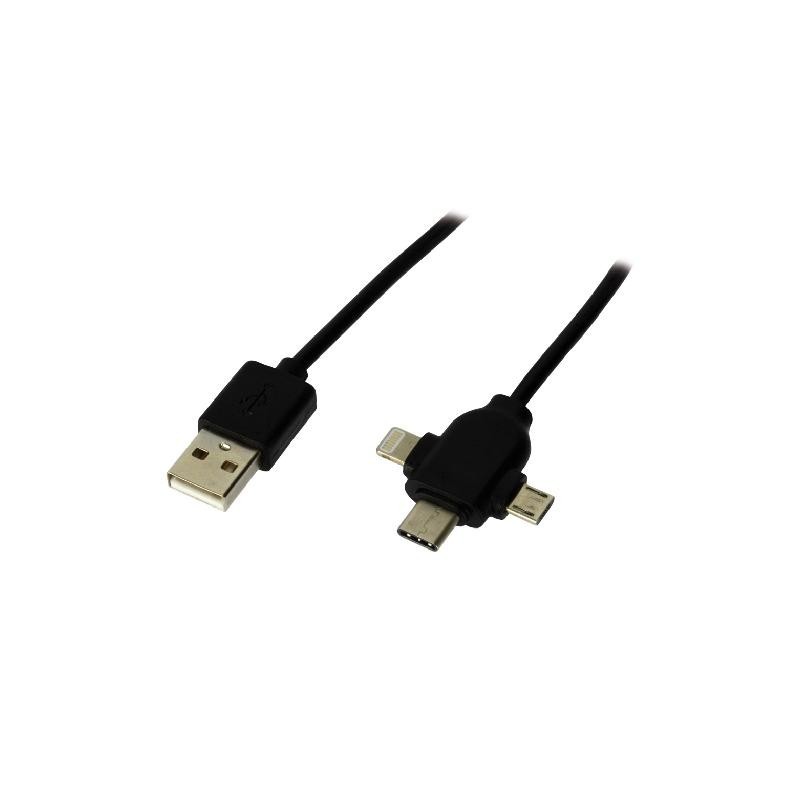 MCL MC923-1C MULTIZ-1M câble USB USB 2.0 USB A USB C Micro-USB B Lightning Noir