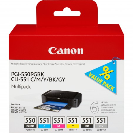 Canon Multipack de 6 cartouches d'encre PGI-550 CLI-551 PGBK C M Y BK GY