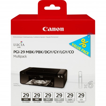 Canon Multipack de 6 cartouches d'encre PGI-29 MBK PBK DGY GY LGY CO