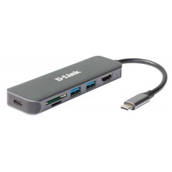 D-Link Hub USB-C 6-en-1 avec HDMI lecteur de carte alimentation DUB-2327