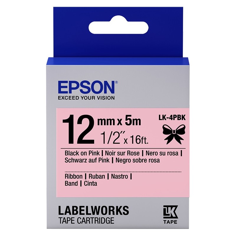 Epson Ruban satin pour étiqueteuse LK-4PBK Noir Rose 12 mm (5 m)