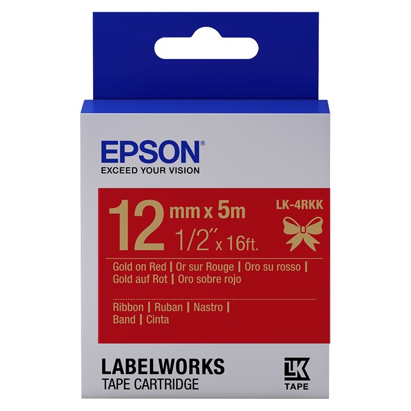 Epson Ruban satin pour étiqueteuse LK-4RKK Or Rouge 12 mm (5 m)