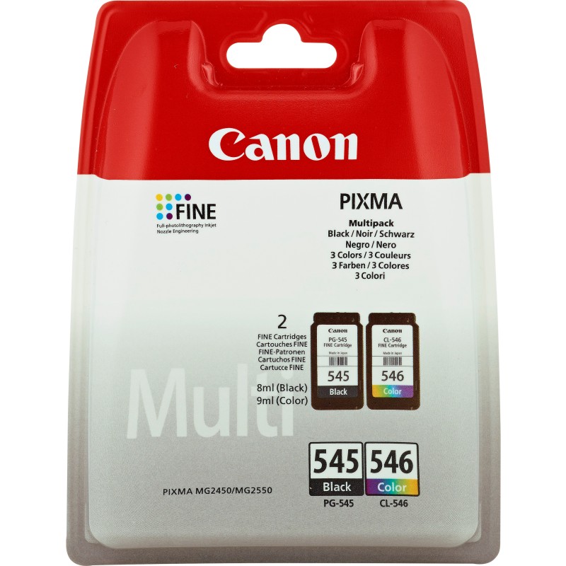 Canon Multipack de cartouches d'encre PG-545 CL-546 BK C M Y