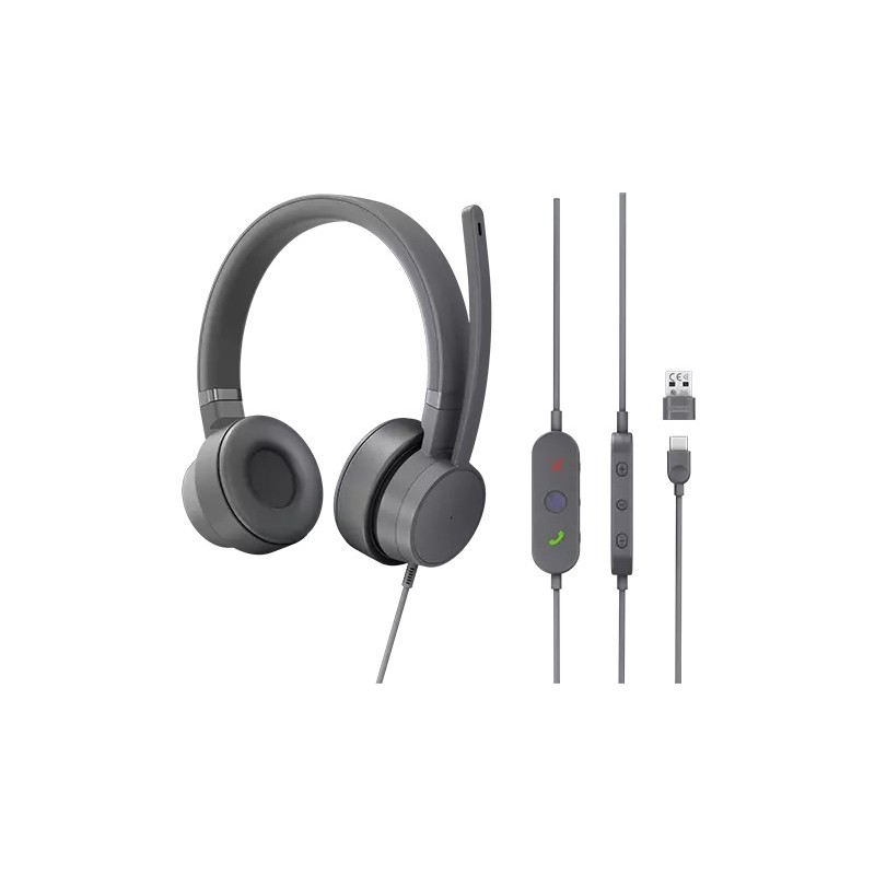 Lenovo GXD1C99243 écouteur casque Avec fil Arceau Appels Musique USB Type-C Gris