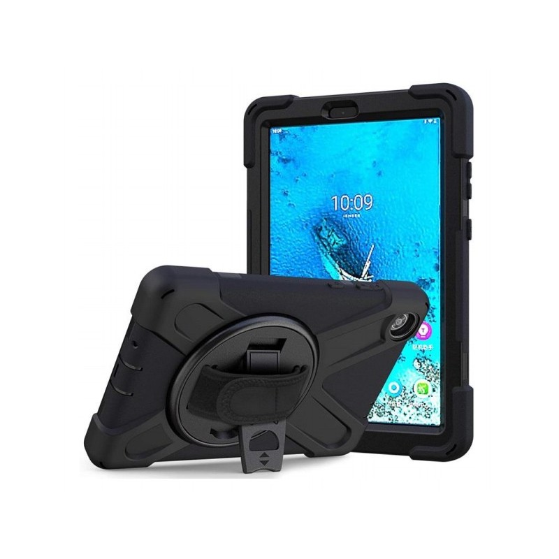 DLH COQUE RENFORCEE AVEC BANDOULIERE, POIGNEE ROTATIVE ET PIED SUPPORT POUR LENOVO TAB M8 (TB-8705   TB-8705F   TB-8705N)