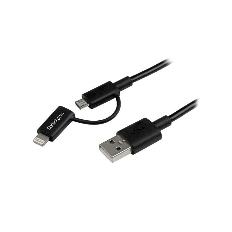 StarTech.com Câble Lightning 8 broches ou Micro USB vers USB de 1 m - Cordon de charge   synchronisation - Noir