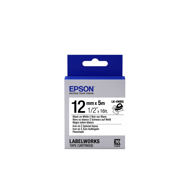 Epson LK-4WBQ - Spécial tissu thermocollant - Noir sur Blanc - 12mmx5m