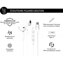 BIG BEN Force Play Casque Avec fil Ecouteurs Appels Musique USB Type-C Blanc