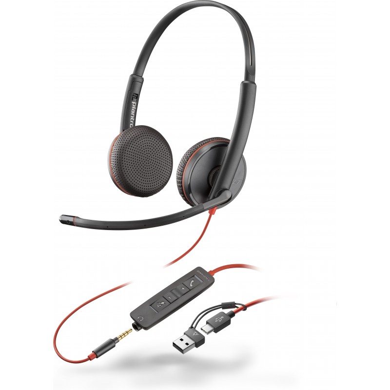 POLY Micro-casque Blackwire 3225 stéréo USB-C + connexion 3,5 mm + adaptateur USB-C A