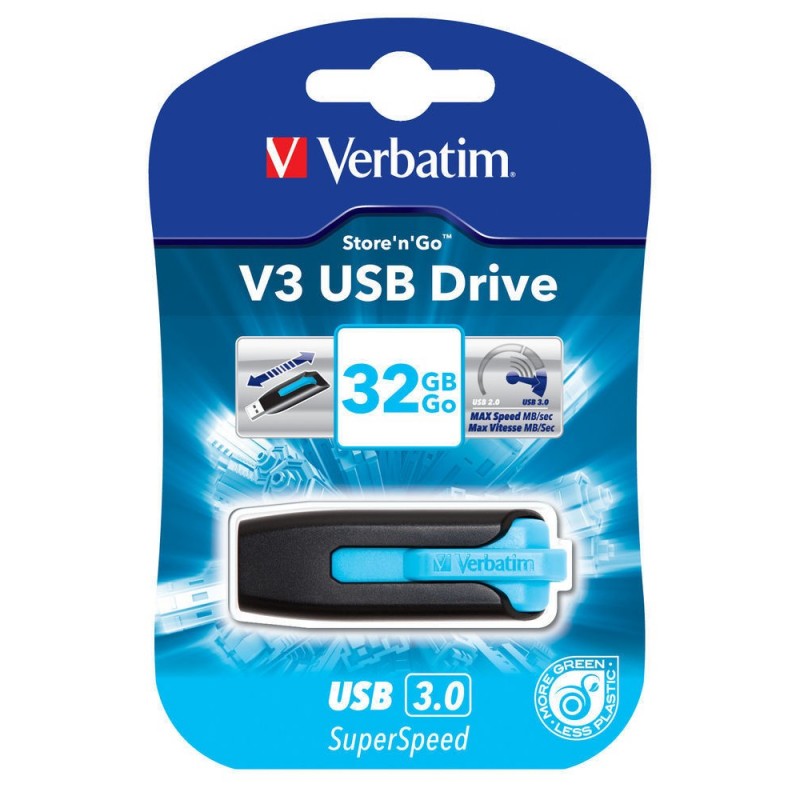 Verbatim V3 32GB lecteur USB flash 32 Go USB Type-A 3.2 Gen 1 (3.1 Gen 1) Noir, Bleu