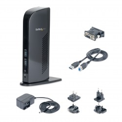 StarTech.com Station d'Accueil pour Ordinateur Portable USB 3.0 à Double Écran avec HDMI et DVI VGA, Hub USB-A 6x, GbE, Audio,