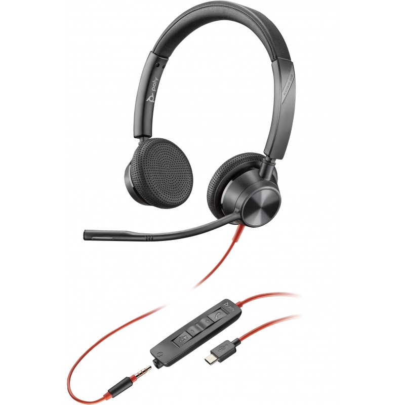 POLY Micro-casque Blackwire 3325 stéréo USB-C + connexion 3,5 mm + adaptateur USB-C A