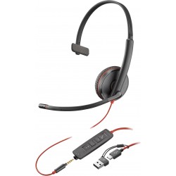 POLY Micro-casque Blackwire 3215 monaural USB-C + connexion 3,5 mm + adaptateur USB-C A